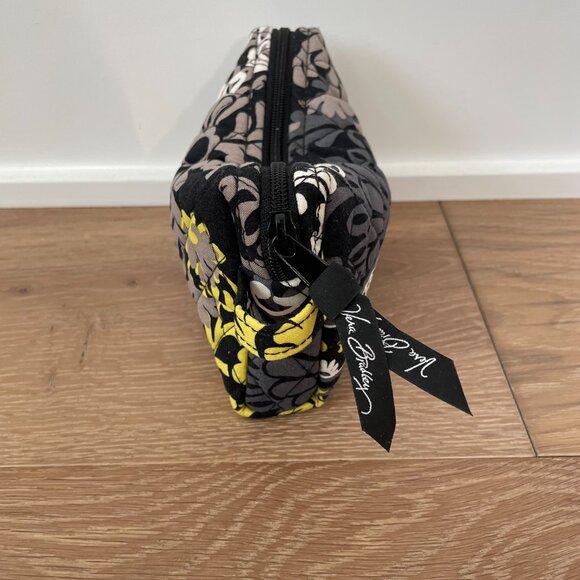 Vera Bradley Medium Cosmetic Pouch Baroque Black Yellow Toiletry Makeup Bag - Picture 4 of 16